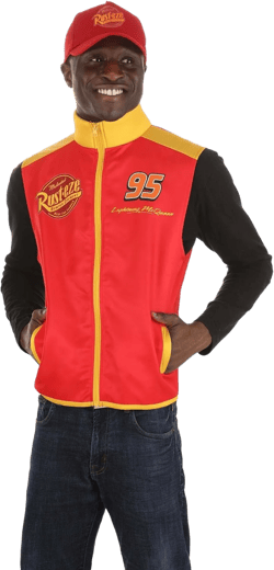 elope Pixar Lightning McQueen Crew Hat and Vest Costume Kit for Adults - Adjustable Hat and Zippered Vest