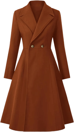 Women's Swing Double Breasted Coat Wool Blends Trench Jacket Long Sleeve Lapel Collar Winter Long Overcoat Medium Brown