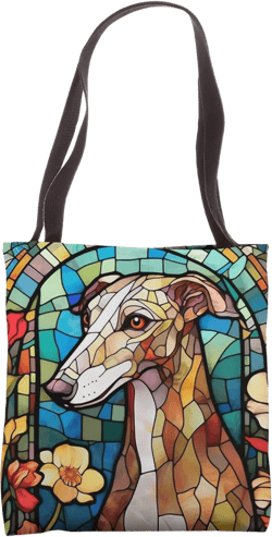 Cute Floral Dog Lover Mosaic Art Greyhound Tote Bag 16 inches