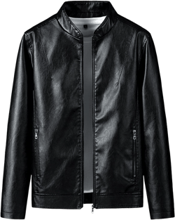 Maiyifu-GJ Mens Full Zip Biker Jacket Winter Warm Faux Leather Motorcycle Jackets Lightweight Casual Pu Bomber Coat (Black,X-Large)