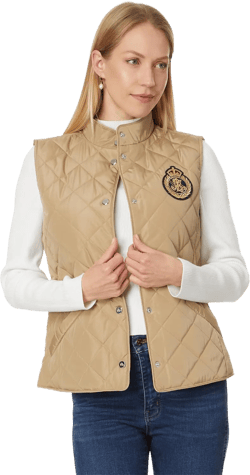 Lauren Ralph Lauren Women's Recycled Quilt Vest W Crest 23" Large Birch Tan