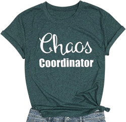Women Chaos Coordinator Letter Printed T-Shirt Funny Short Sleeve Tops Tee Shirt XX-Large Green