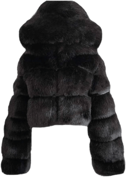 SACFOF Women's Winter Warm Jacket Faux Fur Hooded Jacket Long Sleeve Sexy Short Coat Winter Cropped Shearling Furry Overcoat Black Small