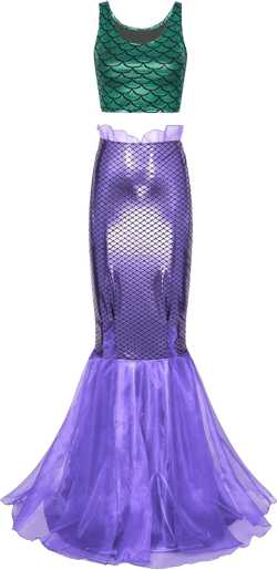 Women's Mermaid Tail Costume Skirt Fish Scale Print High Waist Hip Skirt Sequins Long Maxi Dress X-Large Green&purple