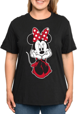 Disney Womens Plus Size Top Minnie Mouse T-Shirt, Women's Summer Tops, Stretch Cotton Disney Clothing, Disneyland Outfit 2X Black
