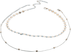 Boho Layered Satellite Disc Choker Necklace Gold Sequin Disc Chain Necklace Vintage Double Layer Necklace Short Collarbone Necklace Chain Jewelry for Women and Girls Gift