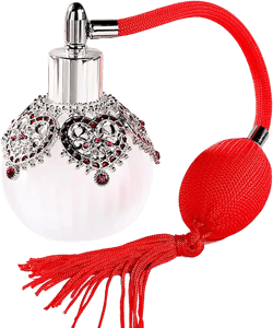 50ml Glass Perfume Bottles Spray Empty with Antique Silver Flower Figurine, 1 Pack Vintage Refillable Perfume Bottle with Red Long Tassel, Suit Girl or Women Gift for Dresser Table Decor