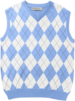 V-Neck Argyle Golf Sweater Vests - GolfKnickers: Mens - Pullover - (EE-6Z) Medium Light Blue/White