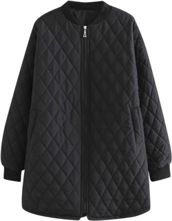 Women Quilted Puffer Jacket Lightweight Long Sleeve Zip Midi-Length Padded Coat Warm Outerwear with Pockets Plus Size 4X-Large Black