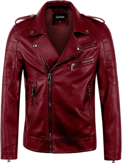 chouyatou Men's Vintage Asymmetric Zip Lightweight Faux Leather Biker Jacket X-Small Wine Red