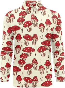 Mens Polo Shirts Long Sleeve Casual Unique Graphic Patterned Stylish Collared Golf Polo Shirts for Men Small Beige Red Mushroom