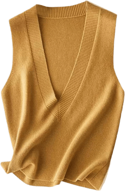 Blostirno Women's Sweater Vest V Neck Knit Pullover Vests Trendy Solid Knitwear Sleeveless Sweaters Tops X-Large Fawn Yellow