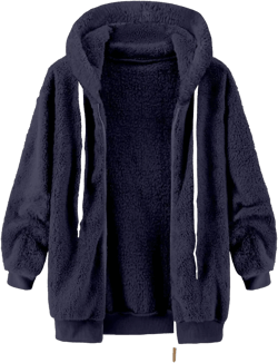 Women Fuzzy Hoodie Zip Up Fleece Jacket Long Sleeve Colorblock Sweatshirt Oversized Fluffy Coat Fall Winter Outerwear #03 Navy X-Large