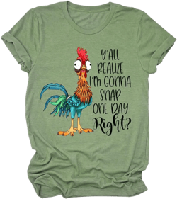 FORHVIPS Women's Funny Farmer Graphic Tee Shirts Casual Chicken Lover Gifts Short Sleeve T Shirt Farm Tops Small Green
