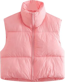 APAFES Womens Winter Cropped Puffer Vest High Stand Collar Lightweight Insulated Crop Vests Outerwear X-Small Pink