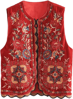 NUFIWI Y2K Floral Embroidered Cropped Vest for Women Vintage Sleeveless Open Front Waistcoat Printed Cardigan Vest Blouse Red Small