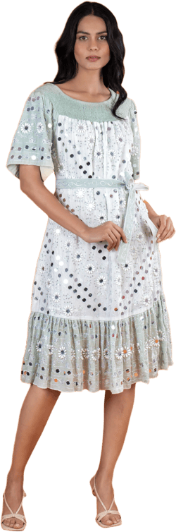 ANGEL MINT TUNIC DRESS w SASH BELT, lined