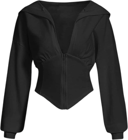 Verdusa Women's Zip Up Long Sleeve Asymmetrical Crop Hoodie Sweatshirt Lightweight Jacket