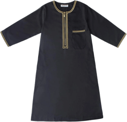 Toddler Thobe for Muslim Boys Arab Tobes Long Sleeve Kaftan Embroidered Robe with Pockets Solid Ramadan Abaya Dresses Black 3-4 Years