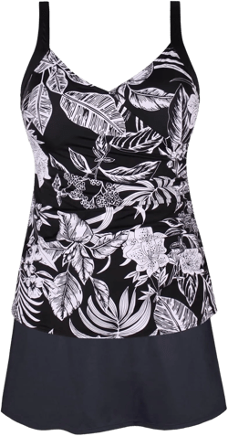 JINXUEER Plus Size Swimsuits Ruched Modest Swimdress Floral Tankini Swimwear Two Piece Skirt Bathing Suit for Women 28 Plus Whiteflower