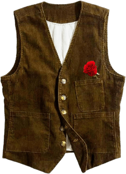 Men's Vintage Corduroy Sleeveless Vest, Casual V-Neck Dress Vest Waistcoat Button Belt Back with Pockets Large Brown