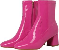 KysBloes Women Patent Leather GOGO Boots Square Toe Chunky Heel Ankle Boots Side Zip Block Heel Winter Booties 11 Hot Pink