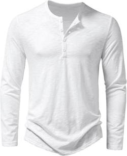 Men's Casual Front Placket Basic Long Sleeve Henley Shirt Muscle Workout Athletic Tee Tops XX-Large Long White