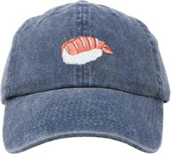 DALIX Shrimp Nigiri Embroidered Sushi Cotton Dad Hat Baseball Cap Adjustable Womens One Size Washed Navy Blue