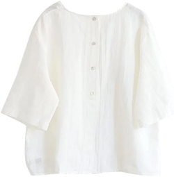 Minibee Women's Cotton Linen Blouse Cute Tunics Tops Shirt Large White