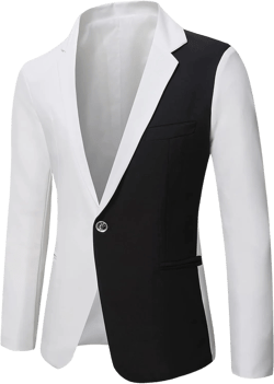 Men's Contrast Tuxedo Jacket Color Block Patchwork One-Button Notched Wedding Dinner Suit Lightweight Sport Coats XX-Large White