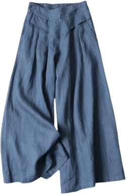 Draped Culottes Capris Pants for Womens Flowy Wide Leg Linen Pants High Waisted Palazzo Trousers with Pockets Medium Style05-blue