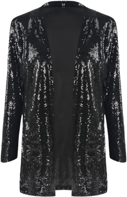 ebossy Women's Stylish Sequin Blazer Jacket Open Front Lightweight Slim Bling Stage Coat Outfits Medium Black