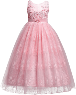 FYMNSI Flower Girls Sleeveless Floral Lace Tulle Princess Dress Bridesmaid Wedding Party Pageant Birthday Maxi Gown 9-10 Years # Pink
