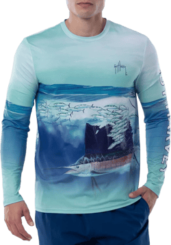 Guy Harvey Men’s Long Sleeve Performance Shirt with 50+ UPF Sun Protection