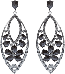 Fashion Stunning Crystal Floral Navette Earrings Black