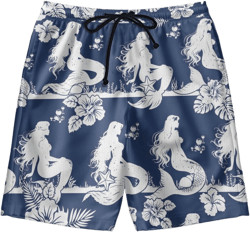 Aloha Mens Swim Trunks - Summer Hawaiian Mens Shorts Casual - Summer Drawstring Beachwear Shorts PA61 Small Mermaid