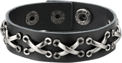 COOLSTEELANDBEYOND Mens Women Black Leather Bracelet Leather Bangle Bracelet Wristband Cross Charm, Snap Buttons