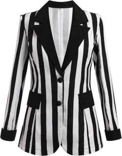 Black and White Striped Blazer for Women Long Sleeve Open Front Work Office Jacket Halloween Lapel Pockets Button Blazer Suit Black + White X-Large