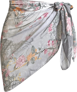 Women's Short Sarong Wrap Skirt Chiffon Swimsuit Cover up Beach Pareo Wraps Y04- Grey