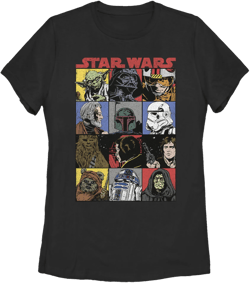 Women's Star Wars Comic Strip Cartoon Group  Graphic Tee Black Large