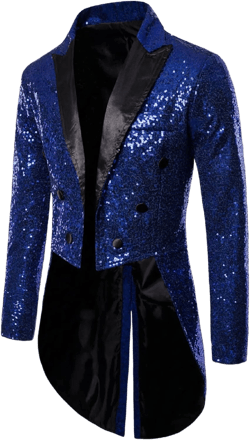 Mens Sequin Tuxedo Tailcoat Slim Fit Swallowtail Suit Jacket Dinner Party Wedding Blazer Show Tux Dress Coat Small Dark Blue