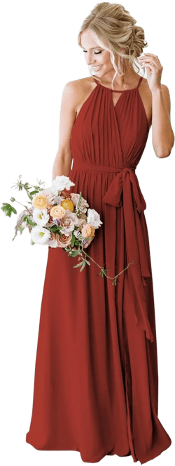 Women's Halter Bridesmaid Dresses 2025 Long Chiffon Wedding Guest Dress A Line Elegent Formal Evening Gowns A189 Rust 16 Plus