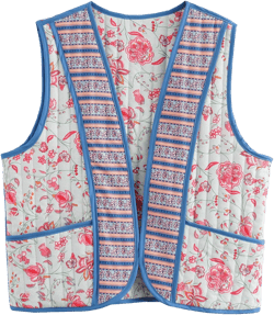 Women's Women's Floral Quilted Puffer Vest Lightweight Sleeveless Open Front Cropped Padded Outwear Vest