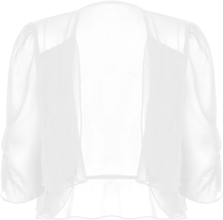 Women's Chiffon Shrug Cardigan Short Sleeve Open Front Cropped Bolero for Evening Dress Wedding Cape White Small