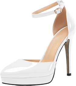 Mettesally Women's Platform Stiletto Pumps Pointed Toe Thin High Heels Ankle Strap Sandals Slip On Wedding Party Shoes 8 White