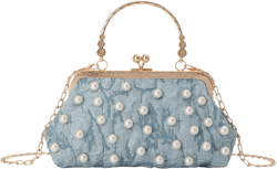 Emprier Women Beaded Evening Handbag Pearl Decoration Cute Clutch Purse Small Bridal Wedding Tote Bags Blue2