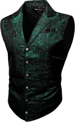 Barry.Wang Mens Victorian Vest Steampunk Gothic Paisley Tailored Collar Waistcoat Halloween Themed Party XX-Large A Emerald Green Black