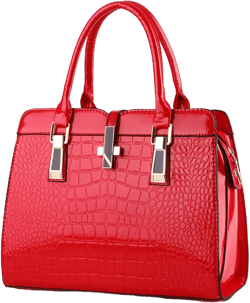 Shiny Patent Leather Handbag for Women Purse Crocodile Pattern Top-Handle Satchel Ladies Shoulder Bag Tote Red