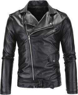 Maiyifu-GJ Men's Faux Leather Motorcycle Jacket Vintage Notched Lapel Pu Biker Coat Asymmetric Zipper Slim Outwear Overcoat 3X-Large Black