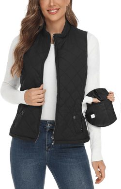 YESLIFE 2024 Women's Outwear Quilted Vest With One Inside Pocket - Stand Collar Lightweight Padded Gilet for Women Black XX-Large